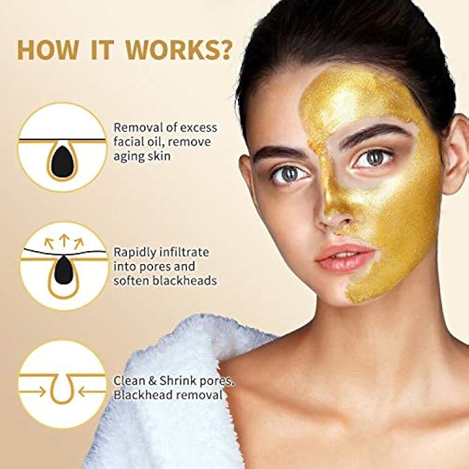 POP MODERN.C BLACKHEAD REMOVER MASK, 24K GOLD PEEL OFF MASK, GOLD FACIAL MASK ANTI-AGING, DEEP CLEANSING, REDUCES FINE LINES WRINKLES GREAT FOR ALL SKIN, WITH BLACKHEAD REMOVER EXTRACTOR TOOLS KIT & MASK BRUSH - Image 3